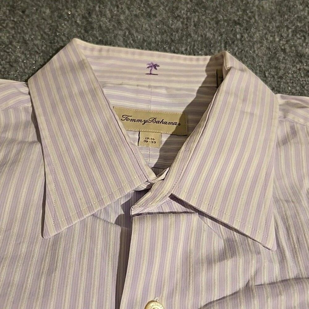 Tommy Bahama Shirt Mens 16.5 Purple Striped Long Sleeve Button FrontCotton